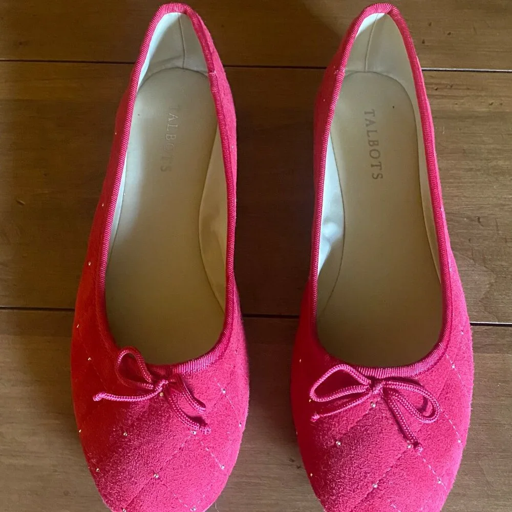 Talbots 8.5 Penelope Quilted Ballet Flats - Red Studded Suede - Picture 13 of 13
